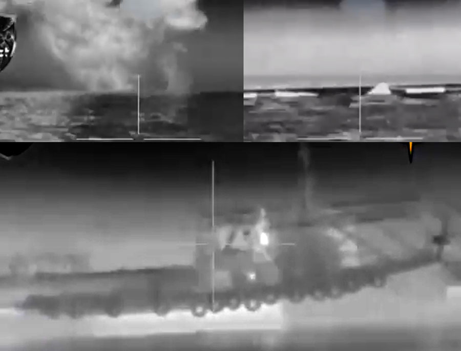 ukrainian naval drones sink russian navy's tugboat after breaching explosion possibly made breach boom moments before struck drone lake panske northwestern crimea screenshots hur saturn-class-tugboat-attacked-by-magura-v5