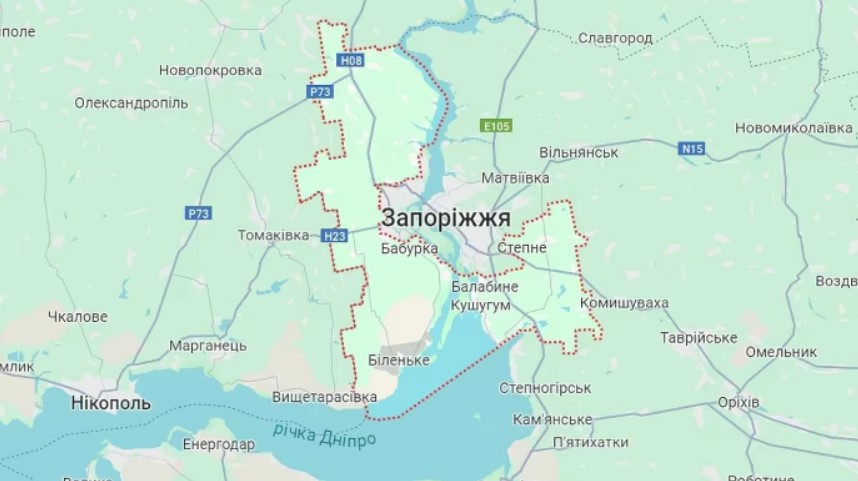 The city of Zaporizhzhia. Photo from Google maps.