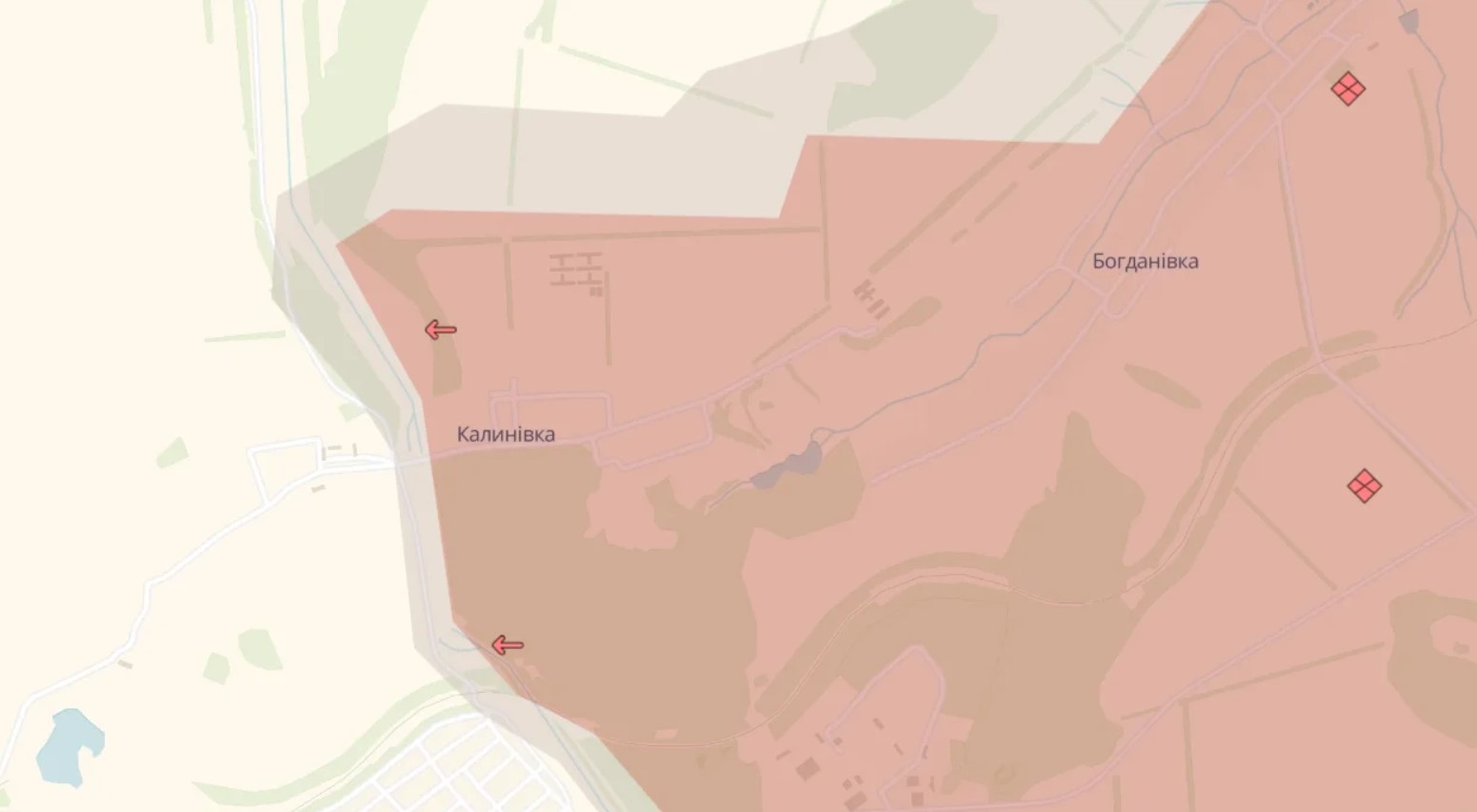 A screenshot of the DeepState map showing the Russian advance near Kalynivka.