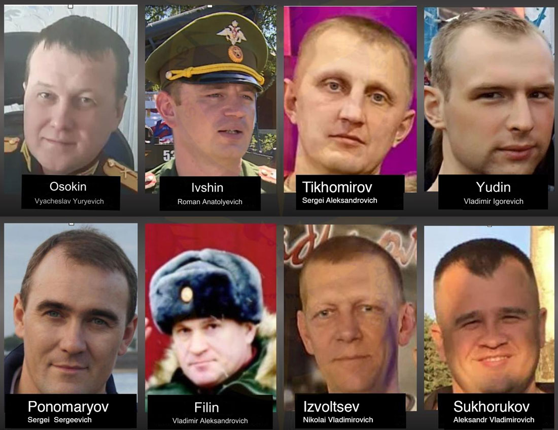 eight 30 command staff members 112th missile brigade (military unit 03333) 1st tank army moscow military district russian armed forces identified hur reportedly involved attacks sumy kharkiv oblasts collage