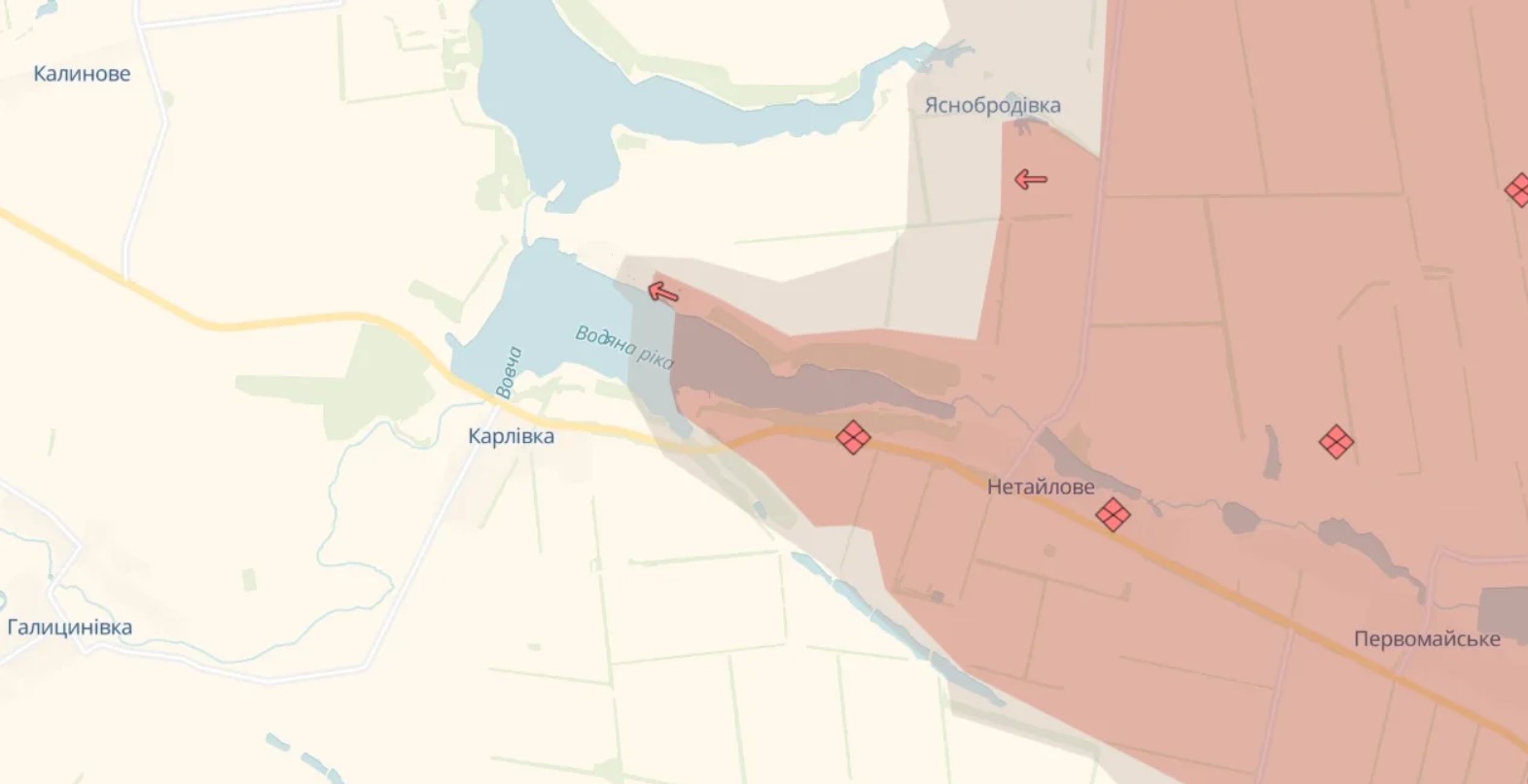 A screenshot of the DeepState map showing the Russian advance at Karlivka.