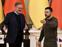 The Prime Minister of the Czech Republic Petr Fiala (L) and President of Ukraine Volodymyr Zelenskyy (R). Photo via Eastnews.ua.