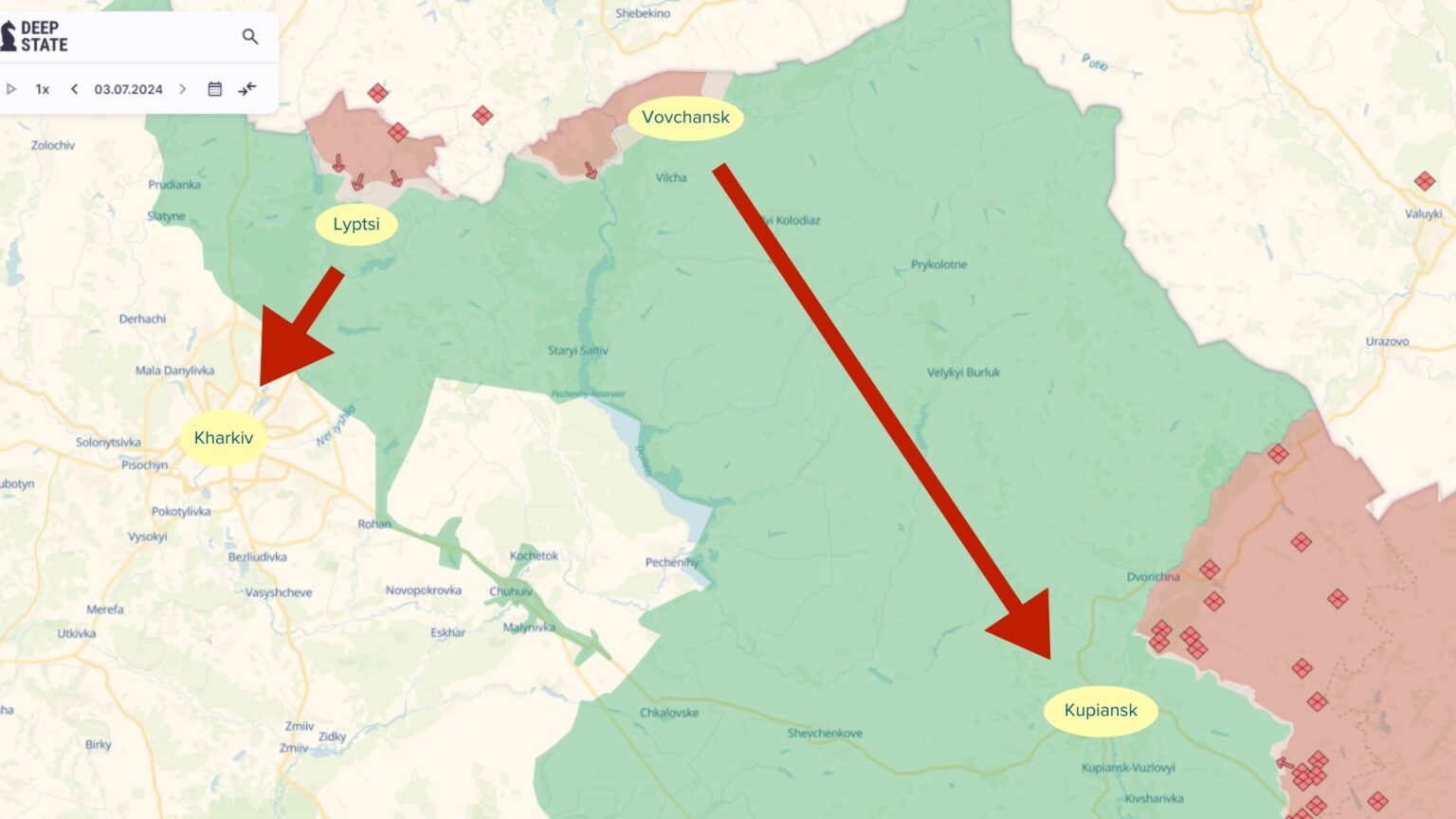 The Russian offensive in Kharkiv Oblast targeted two key directions. Photo: Deep State project maps