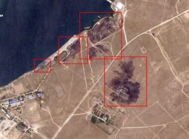 satellite imagery shows damage russia's naval base patrol boat crimea affected sites russian lake donuzlav occupied after ukraine's july 18 drone attack radio svoboda credits