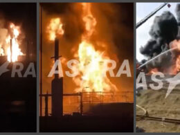 ukraine attacks two oil depots southern russia fires stanitsas (villages) pavlovskaya leningradskaya russia's krasnodar krai 6 july 2024 screenshots telegram/astra krasnodar-krai-russia-oil-depot-fires