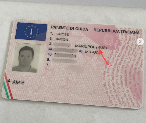 Ukrainian-born Italian citizen receives license with Mariupol listed as Russian