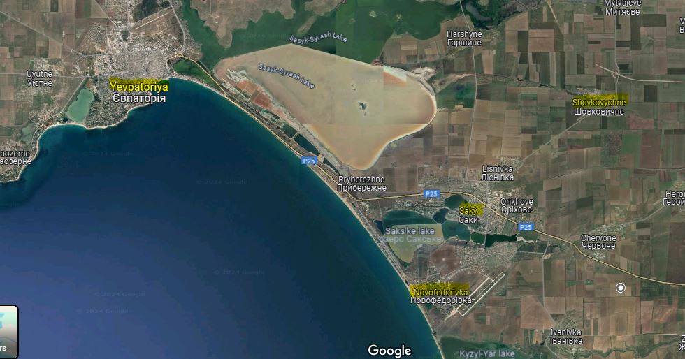 ukraine confirms missile attack russian airfield near occupied crimea's saky air base novofedorivka crimea google maps strike