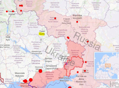 russian saboteur activity decreases sumy oblast says border service spokesman map war zone ukraine marked red regions coming under ukraine's drone attacks pink liveuamap