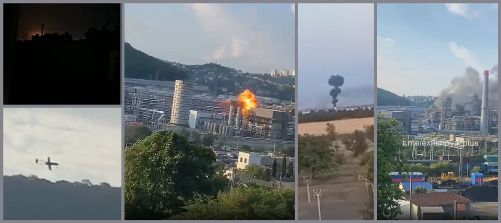 drones attack russian oil refinery tuapse drone krasnodar krai russia 22 july 2024 screenshots telegram/astra tuapse-attack-oil-refinery-drone