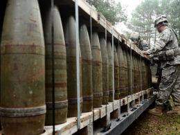 155 mm artillery rounds, illustrative image. Photo via Wikimedia.