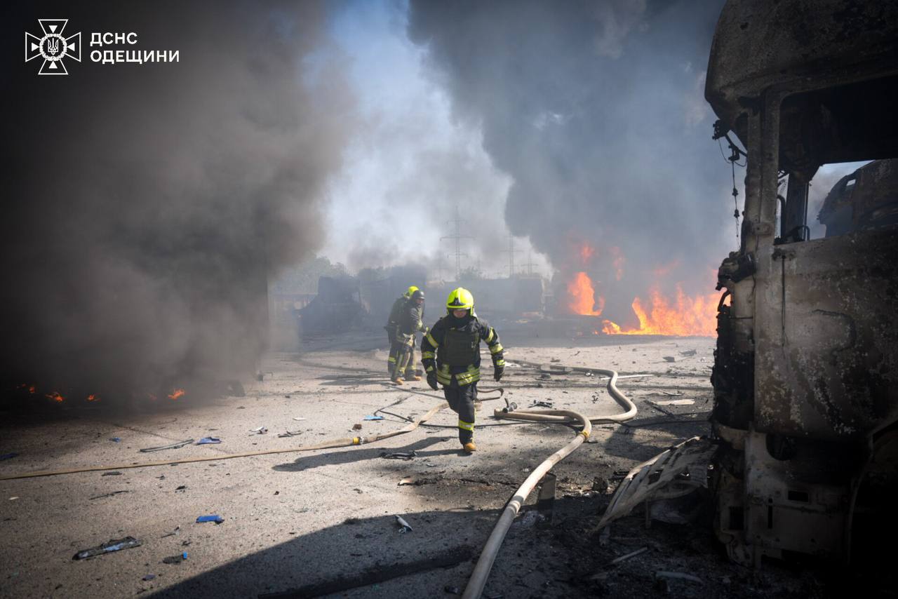 Ukrainian rescuers dealing with the aftermath of Russian massive attack on Ukraine on 26 August.