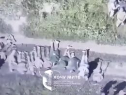 A screenshot from the video reportedly showing Russian POWs in Kursk Oblast.