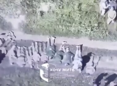 A screenshot from the video reportedly showing Russian POWs in Kursk Oblast.