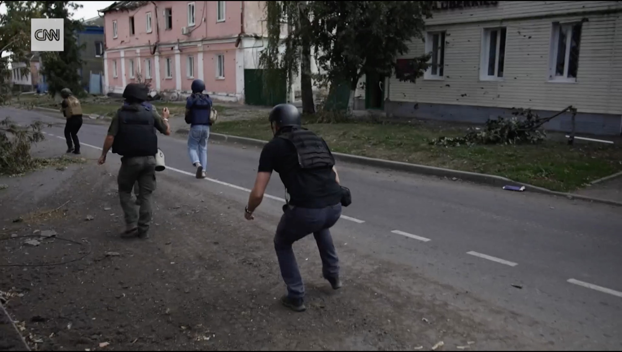 Journalists in Sudzha, Kursk Oblast.