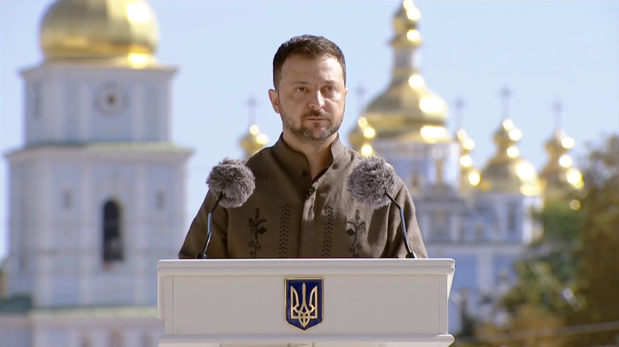 President Volodymyr Zelenskyy speaking at the Independence Day celebration.