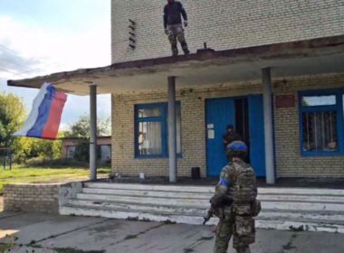 telegraph putin throws young cannon fodder kursk maintains offensive ukraine ukrainian soldiers taking down russian flag vnezapnoe village oblast screenshot from video tsn