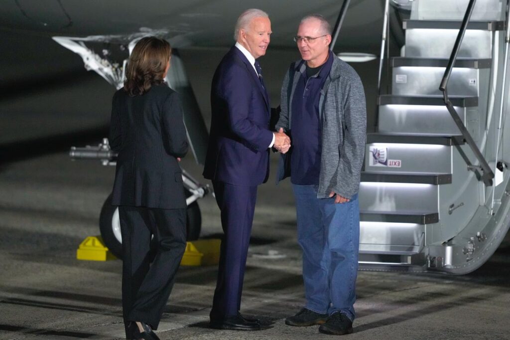 Biden, Harris welcome freed Americans at Andrews Air Force Base in Washington