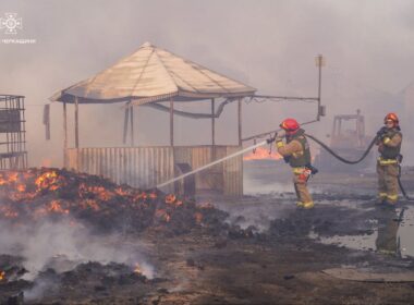 fire cherkasy oblast after shooting down russian shahed drone overnight 29 august 2024 telegram/ihor taburets