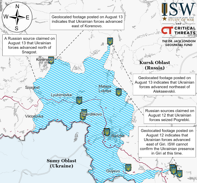 ISW: Ukrainian forces likely not control all territory in Kursk Oblast they declared