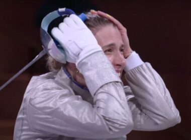 women's saber team wins first gold ukraine paris olympics ukrainian fencer olha kharlan celebrates after winning fencing screenshot suspilne