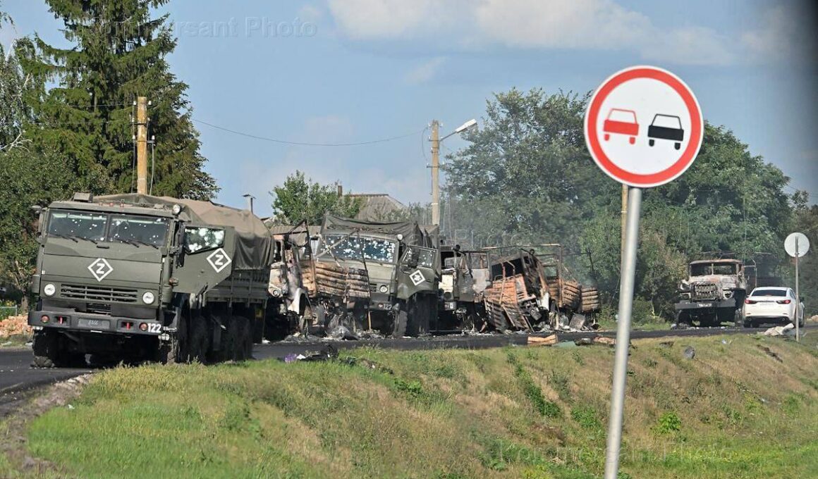 Destroyed column of Russian troops in Kursk Oblast