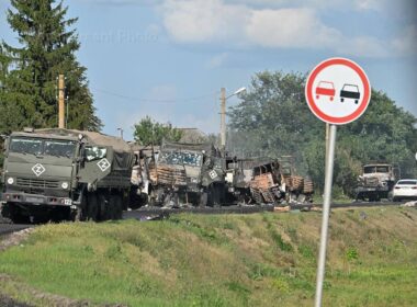 Destroyed column of Russian troops in Kursk Oblast