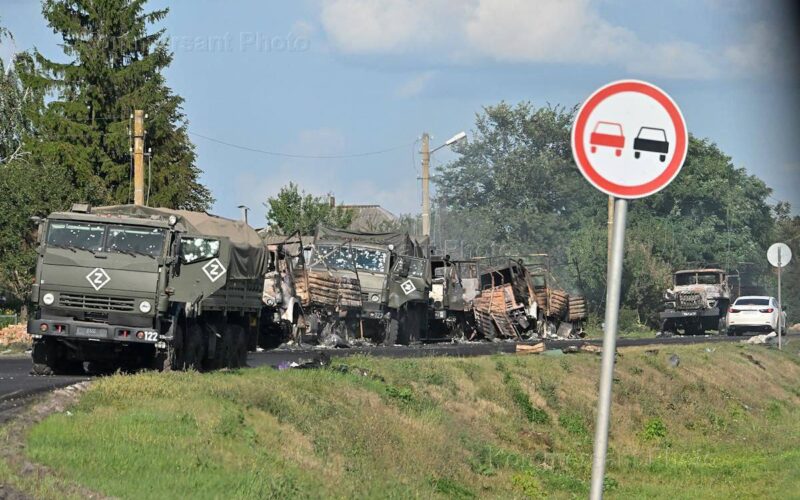 Destroyed column of Russian troops in Kursk Oblast