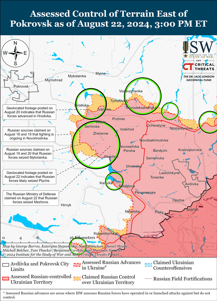 isw russians advanced near pokrovsk failed achieve encirclement ukrainian forces map pokrovsk-isw