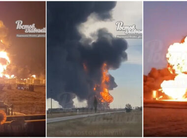 six-day blaze expands rostov oil depot after reported follow-up ukrainian drone strike raging russia's proletarsk oblast sixth day attack 23 august 2024 screenshots telegram/rostov glavny rostov-proletarsk-kavkaz-blaze-day-6-fire