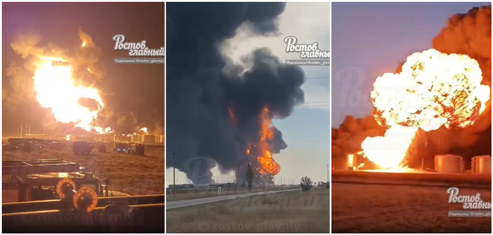 six-day blaze expands rostov oil depot after reported follow-up ukrainian drone strike raging russia's proletarsk oblast sixth day attack 23 august 2024 screenshots telegram/rostov glavny rostov-proletarsk-kavkaz-blaze-day-6-fire