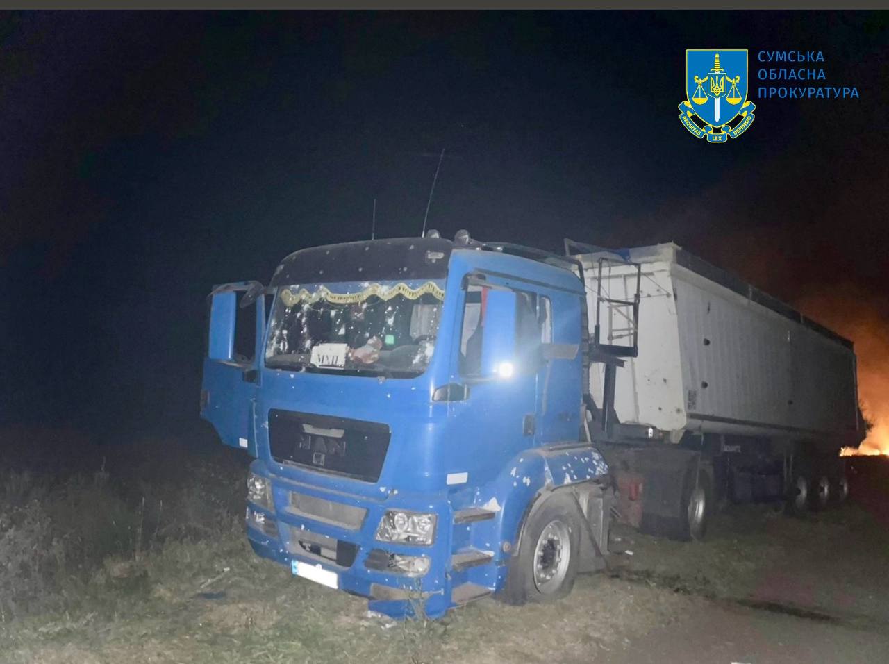 russians hit grain trucks ukraine's sumy claiming military convoy ukrainian civilian targeted russian 31 august 2024 evening oblast prosecutor's office 20240901105508-5350