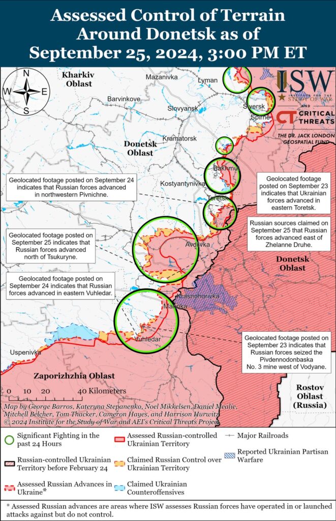 ISW: Russian troops gain ground in Vuhledar while Ukraine regains positions in Vovchansk