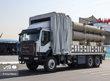 Fath 360 missiles mounted on a 6x6 truck.