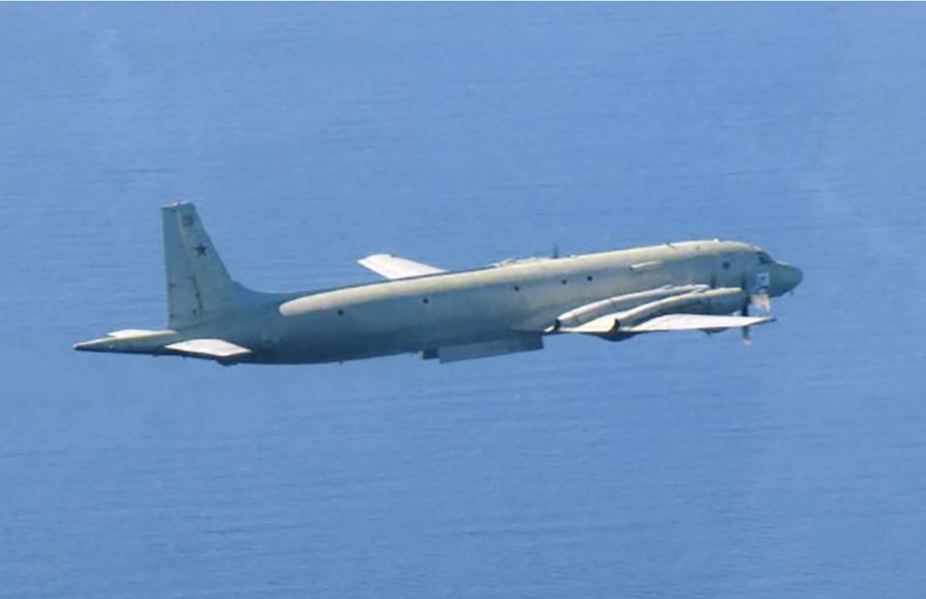 A Russian military aircraft violating Japanese airspace near Rebun Island in Hokkaido, northern Japan. (Photo courtesy of the Japanese Defense Ministry's Joint Staff Office).