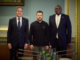 guardian uk approves ukraine's storm shadow missile use russia us hints lifting similar restrictions secretary state antony blinken (l) president volodymyr zelenskyy (c) foreign david lammy (r) presidentgovua