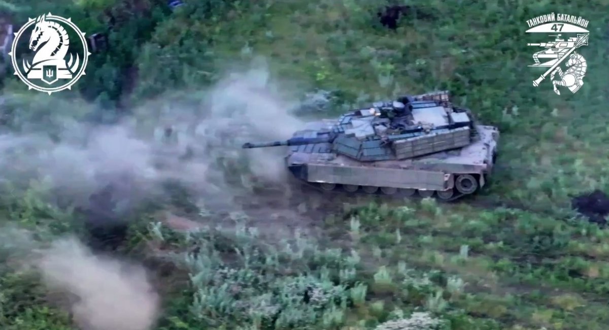 M1A1SA Abrams tank of the Ukrainian Army's 47th Separate Mechanized Brigade in action in Donetsk Oblast. Early August 2024. Screenshot from the brigade's video.