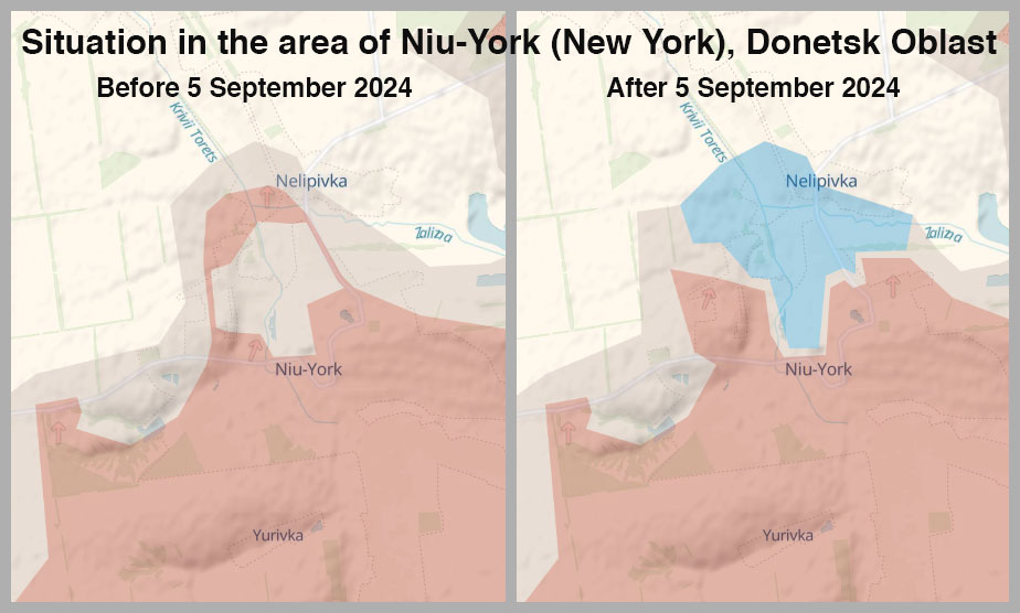 ukrainians reclaim positions donetsk's new york kharkiv's lyptsi situation (niu-york) light blue area shows ukrainian gains maps deepstate map niu-york-new-york-donetsk