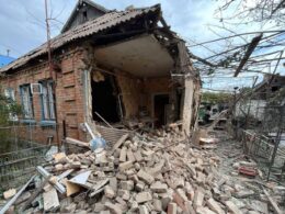 One of the houses destroyed in Nikopol by Russian shelling