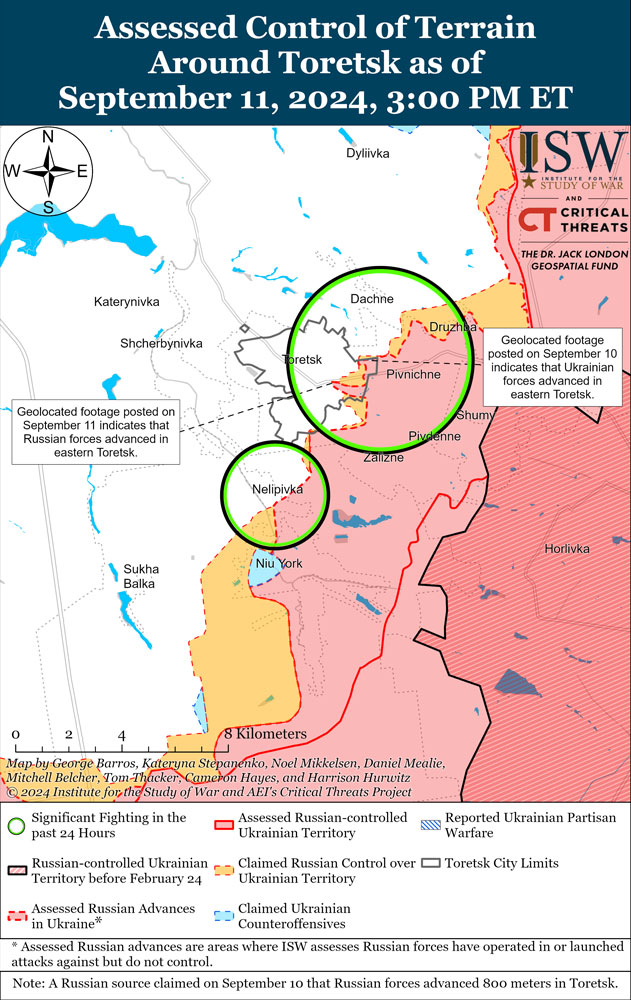 isw ukrainian russian forces make marginal gains near toretsk russians capture village pokrovsk map toretsk-11-sep-2024