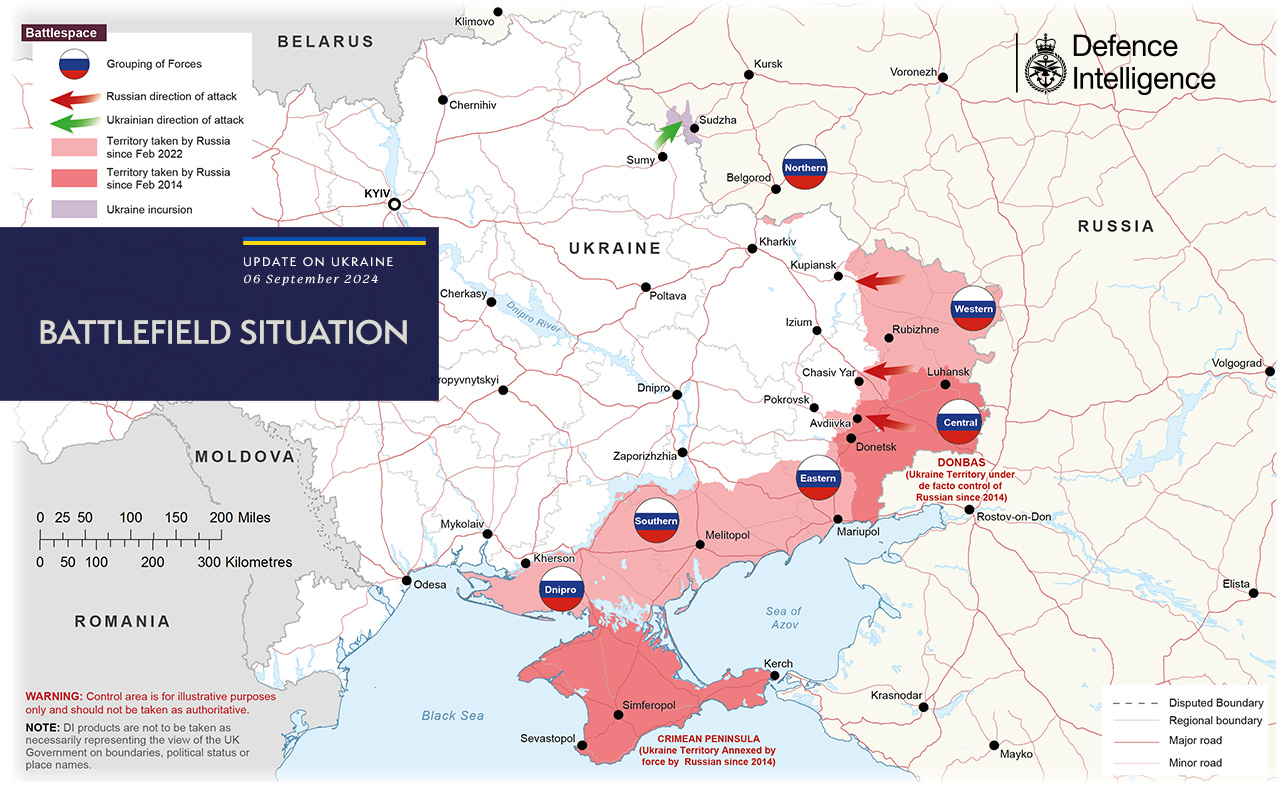 uk intel russia makes tactical gains near donetsk's vuhledar threatening further advances situation ukraine 6 september 2024 map x/british defense ministry gwx0tydwqaappno