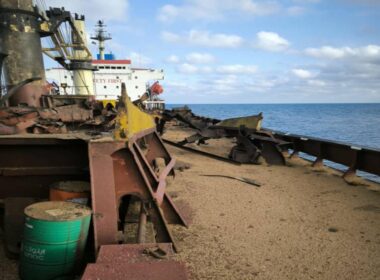 The civilian cargo vessel, which was hit by a Russian missile near Snake Island in the Black Sea. Photo: Zelenskyy's Telegram.