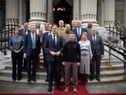 rutte makes first official visit kyiv new nato chief secretary general mark ukrainian president volodymyr zelenskyy (in center) during rutte's 3 october 2024