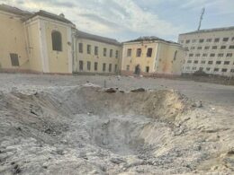 russian forces launch 900 guided bombs ukraine one week zelenskyy says crater left behind after bomb struck sports field educational facility kupiansk kharkiv oblast 7 october 2024 reportedly injuring 57-year-old