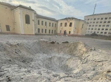 russian forces launch 900 guided bombs ukraine one week zelenskyy says crater left behind after bomb struck sports field educational facility kupiansk kharkiv oblast 7 october 2024 reportedly injuring 57-year-old