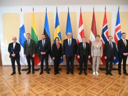 Foreign Ministers of the Nordic and Baltic countries meet up with their Ukrainian counterpart Andrii Syhiba in Odesa. Photo via Maria Stenergard/X.