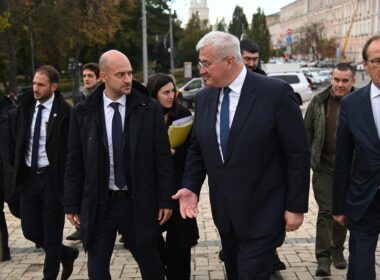 France's foreign minister Jean-Noël Barrot and Ukraine's Foreign Minister Andrii Sybiha in Kyiv.