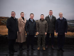 Ukrainian President Zelenskyy with the Prime Ministers of Finland Petteri Orpo, Denmark Mette Frederiksen, Sweden Ulf Kristersson, Iceland Bjarni Benediktsson and Norway Jonas Gar Stør.