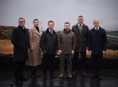 Ukrainian President Zelenskyy with the Prime Ministers of Finland Petteri Orpo, Denmark Mette Frederiksen, Sweden Ulf Kristersson, Iceland Bjarni Benediktsson and Norway Jonas Gar Stør.