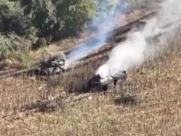 video captures ukrainian tanks destroy russian apc point-blank range kursk oblast t-64 next destroyed btr-82f