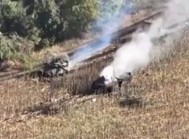 video captures ukrainian tanks destroy russian apc point-blank range kursk oblast t-64 next destroyed btr-82f